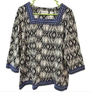 Alfred Dunner Crystal Embellished Square Neckline 3/4 Sleeve Top XL